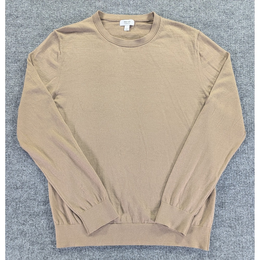 Reiss Wessex 100% Merino Wool Fine Knit Sweater Men's Size Large Camel Color